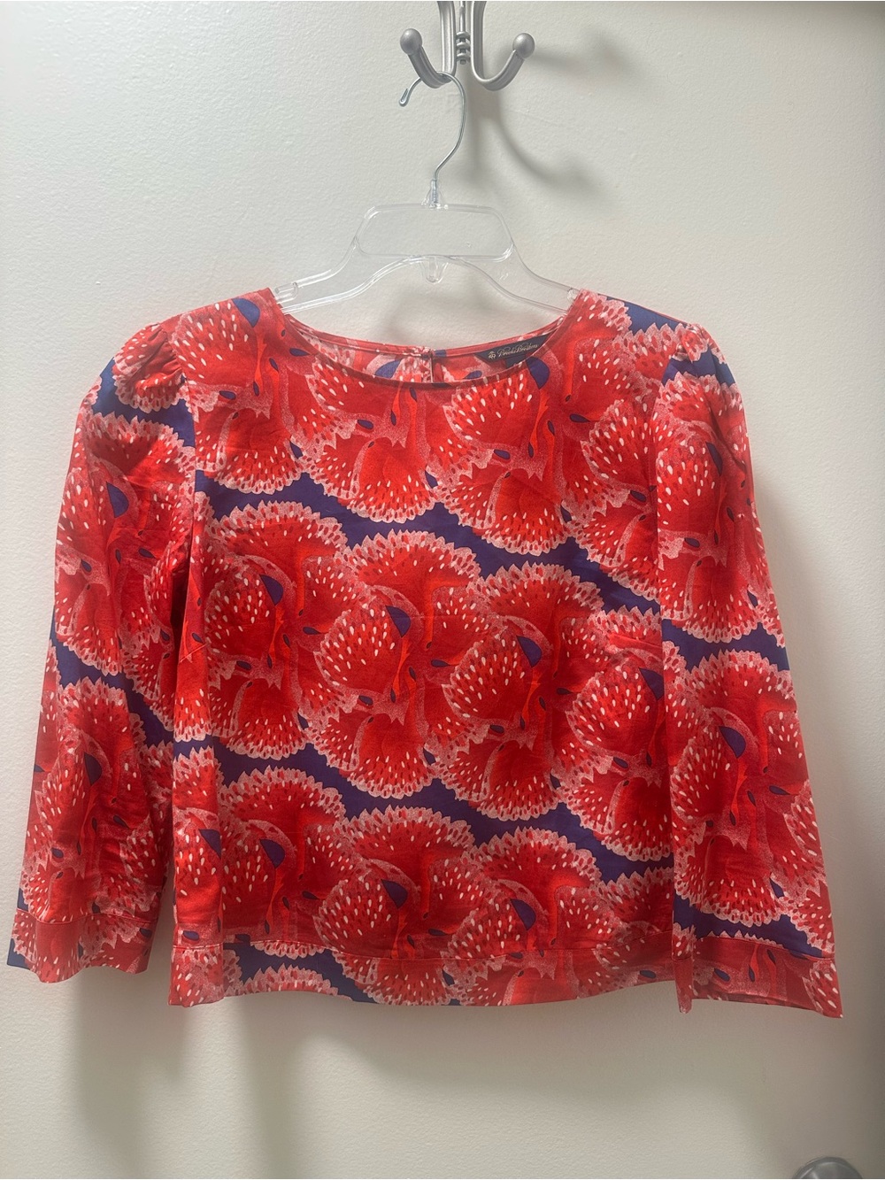 Brooks Brothers Red Floral Three-quarter Length Sleeve Blouse